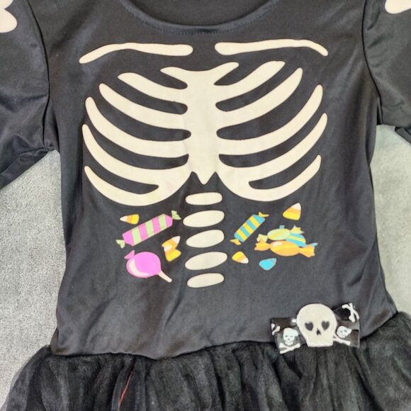 Girls Black & White Scary Skeleton Halloween Costume Dress Size M 7-10 - Picture 3 of 9
